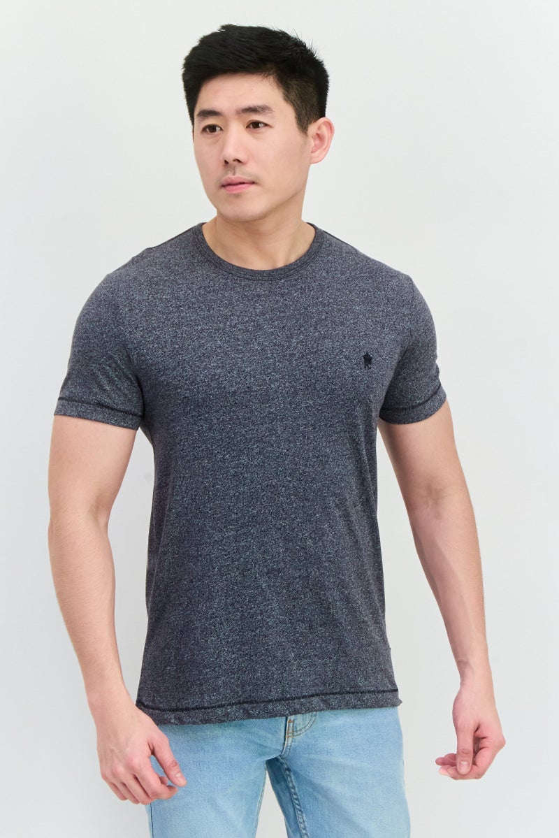 French Connection Men Crew Neck Short Sleeve Heather T-Shirt, Navy Blue - Image 1