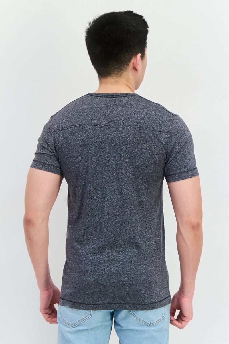 French Connection Men Crew Neck Short Sleeve Heather T-Shirt, Navy Blue - Image 3
