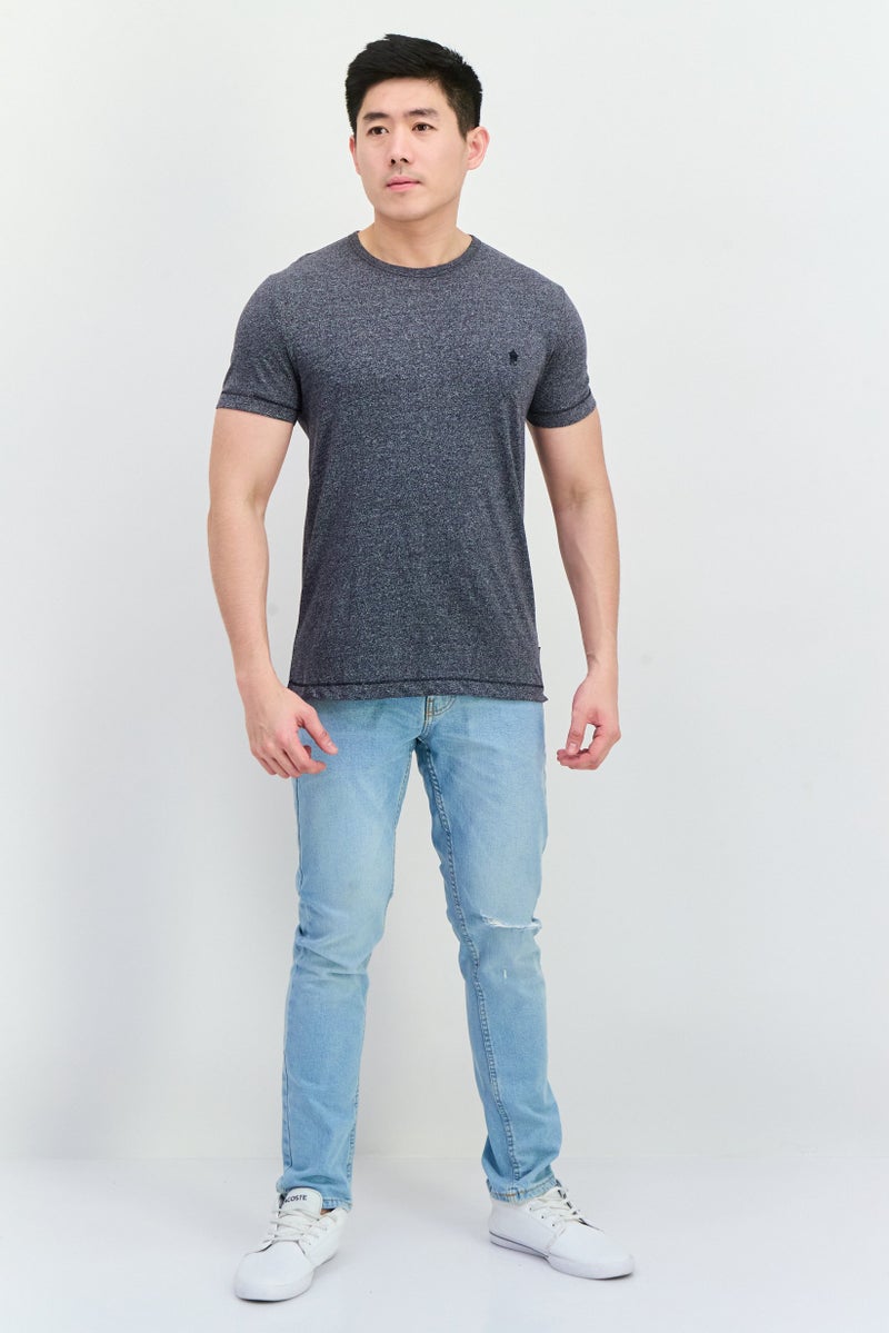 French Connection Men Crew Neck Short Sleeve Heather T-Shirt, Navy Blue - Image 4