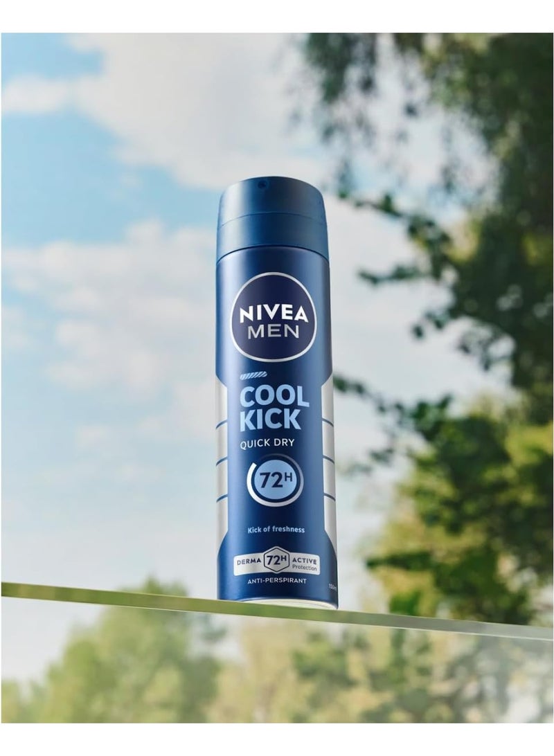 NIVEA MEN Deodorant Spray for Men, 72h Protection, Cool Kick quick dry anti perspirant, 3x150ml - Image 3