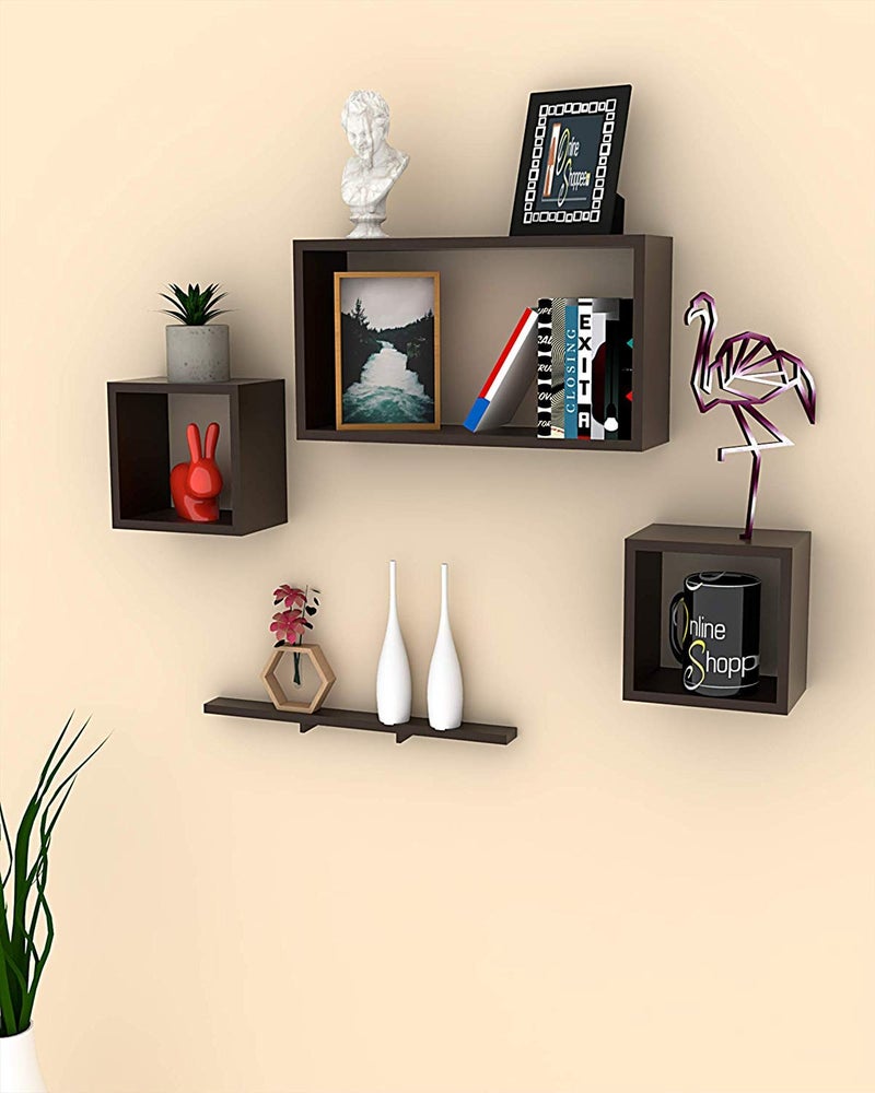 Onlineshoppee Rafuf Floating Wall Shelf with 4 Shelves Brown