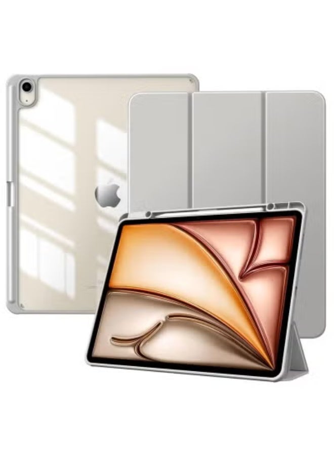 تايجر iPad Air 13 Inch Case for 2025/2024 M3 & M2 Models – Slim Lightweight Protective Stand Cover with Built-In Pencil Holder | Magnetic Auto Wake/Sleep Front Flap | Shockproof Clear Transparent Back Shell | Scratch-Resistant, Precise Cutouts | Elegant Grey Case for Apple iPad Air 13"  - Image 1