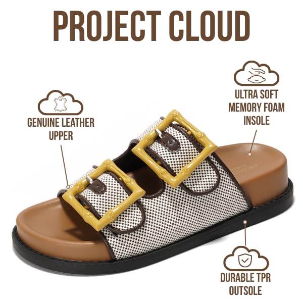 Project Cloud Platform Summer Sandals for Women 2025 - Comfortable and Adjustable Straps Summer Slides with Memory Foam Insole - Non-Slip Casual Womens Sandals (Sharl-1, BRWN, 7.5) - Image 2