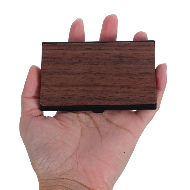 Black Walnut Wooden Business Card Holder with Lid Portable Office Desk Organizer - Image 5