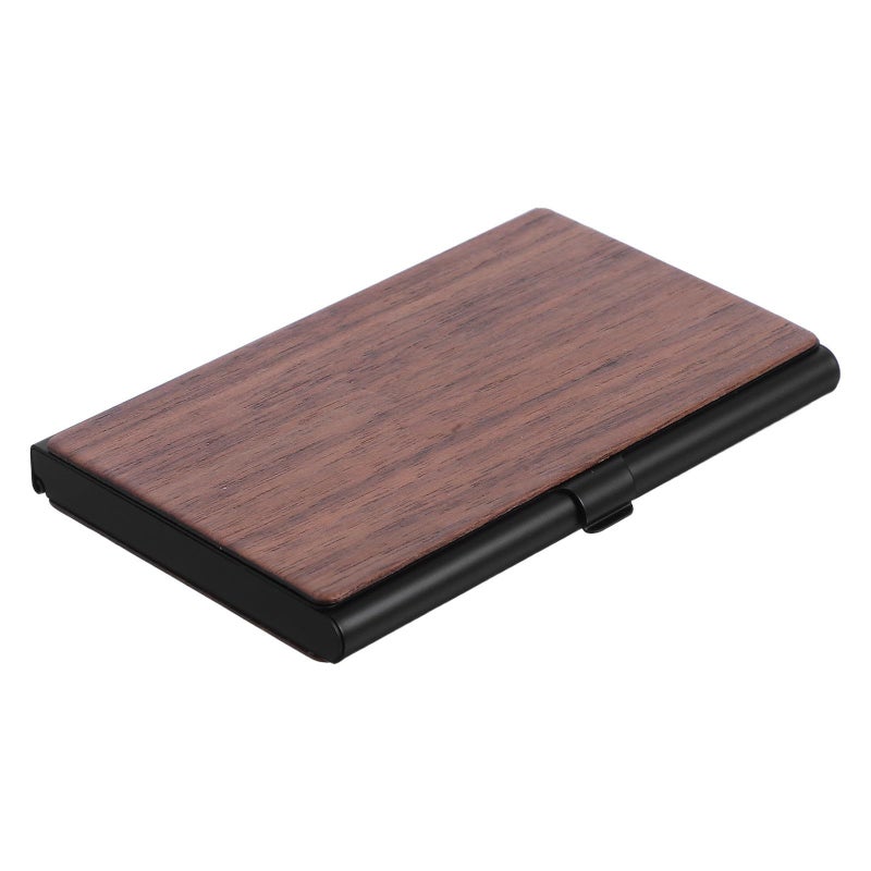 Black Walnut Wooden Business Card Holder with Lid Portable Office Desk Organizer - Image 2