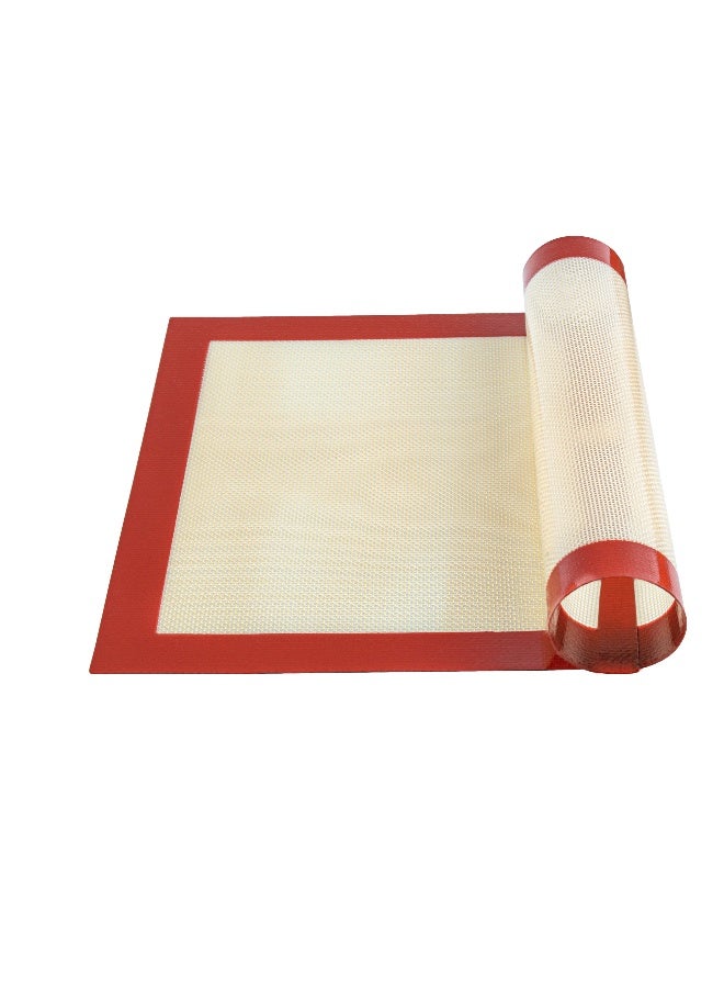 Restaurantware Half Size Silicone Baking Mat, 1 Heat-Resistant Cooking Mat - Reusable, Ultra-Durable, Tan And Red Silicone Nonstick Mat, For Pans And Rolling, 15.75 x 11.8 Inch - Image 1