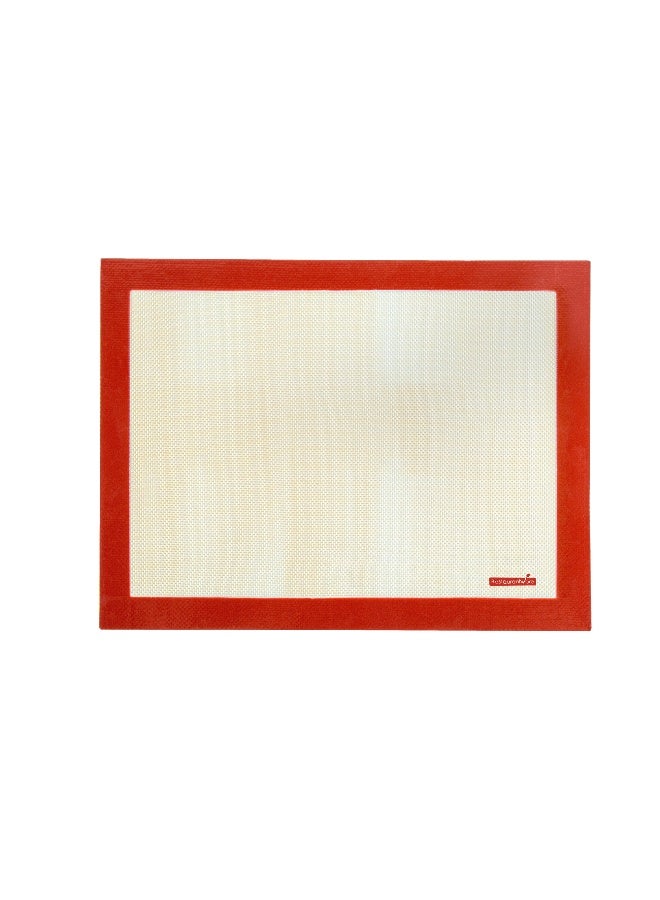 Restaurantware Half Size Silicone Baking Mat, 1 Heat-Resistant Cooking Mat - Reusable, Ultra-Durable, Tan And Red Silicone Nonstick Mat, For Pans And Rolling, 15.75 x 11.8 Inch - Image 2