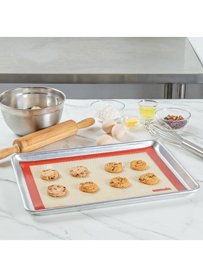 Restaurantware Half Size Silicone Baking Mat, 1 Heat-Resistant Cooking Mat - Reusable, Ultra-Durable, Tan And Red Silicone Nonstick Mat, For Pans And Rolling, 15.75 x 11.8 Inch - Image 4