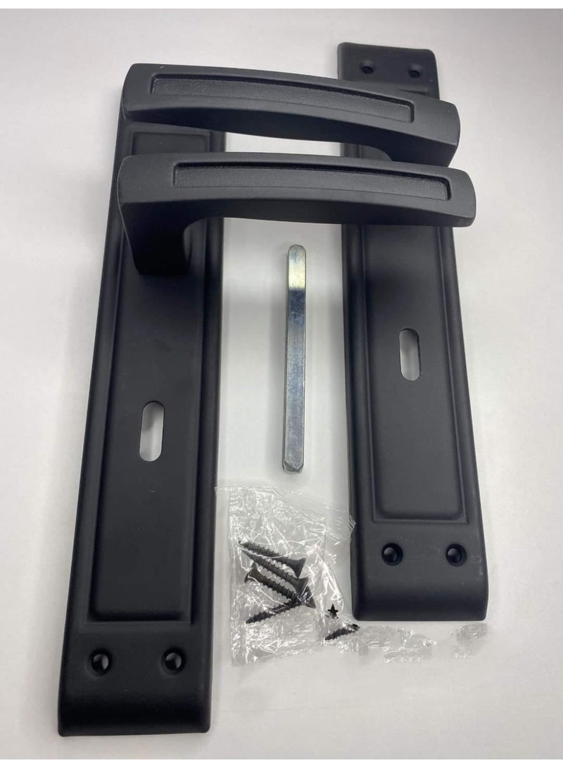 طقم أكرة مقبض باب غرفة مكون من قطعتين بلون اسود بفتحة حجرة