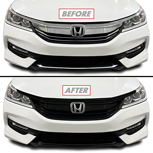 SlickMod Chrome Delete Blackout Vinyl Overlay for 2016-2017 Honda Accord Sedan Front Grill Trim (Full Kit, Gloss Black) - Image 1