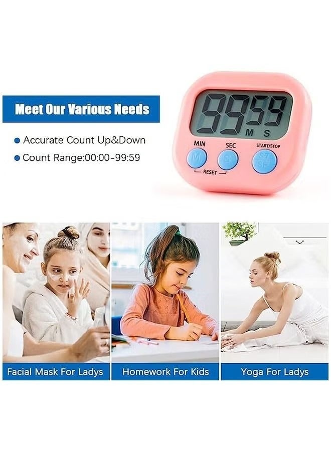 Portable Digital Kitchen Timer Magnetic Cooking Countdown Alarm With LCD  Screen Stand .Pink  - Image 2