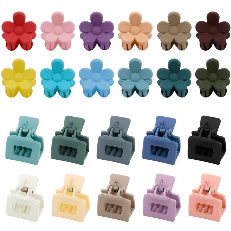SuPoo Mini Flower Hair Clips Set - 22pcs Small Square Claw Clips for Thin Hair, Tiny Hair Accessories for Girls - Image 1