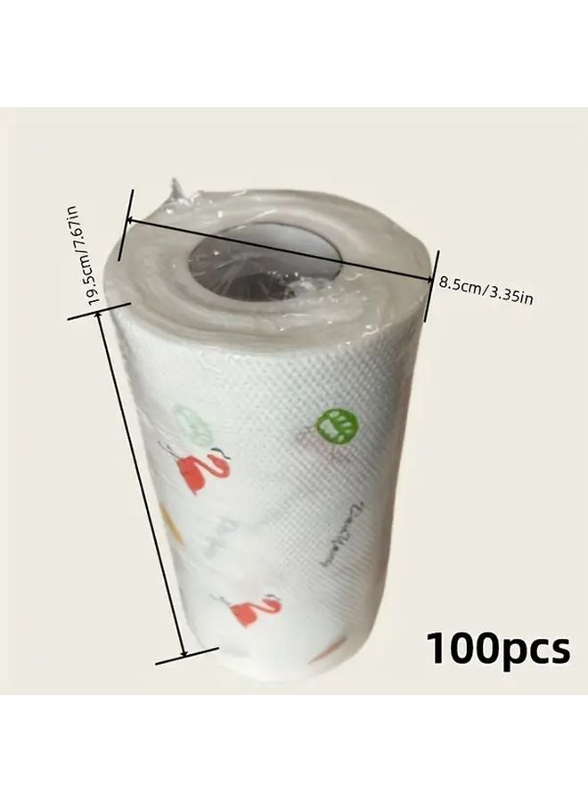 100 Pieces Per Roll Washable Thickened Oil Absorbing Kitchen Tissues Dry Wet Dual Use Animal Patterns - Image 1