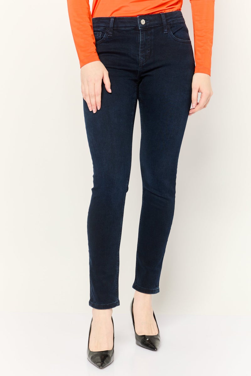 ESPRIT Women Skinny Mid Waist Solid Stretchable Denim Jeans, Navy - Image 1