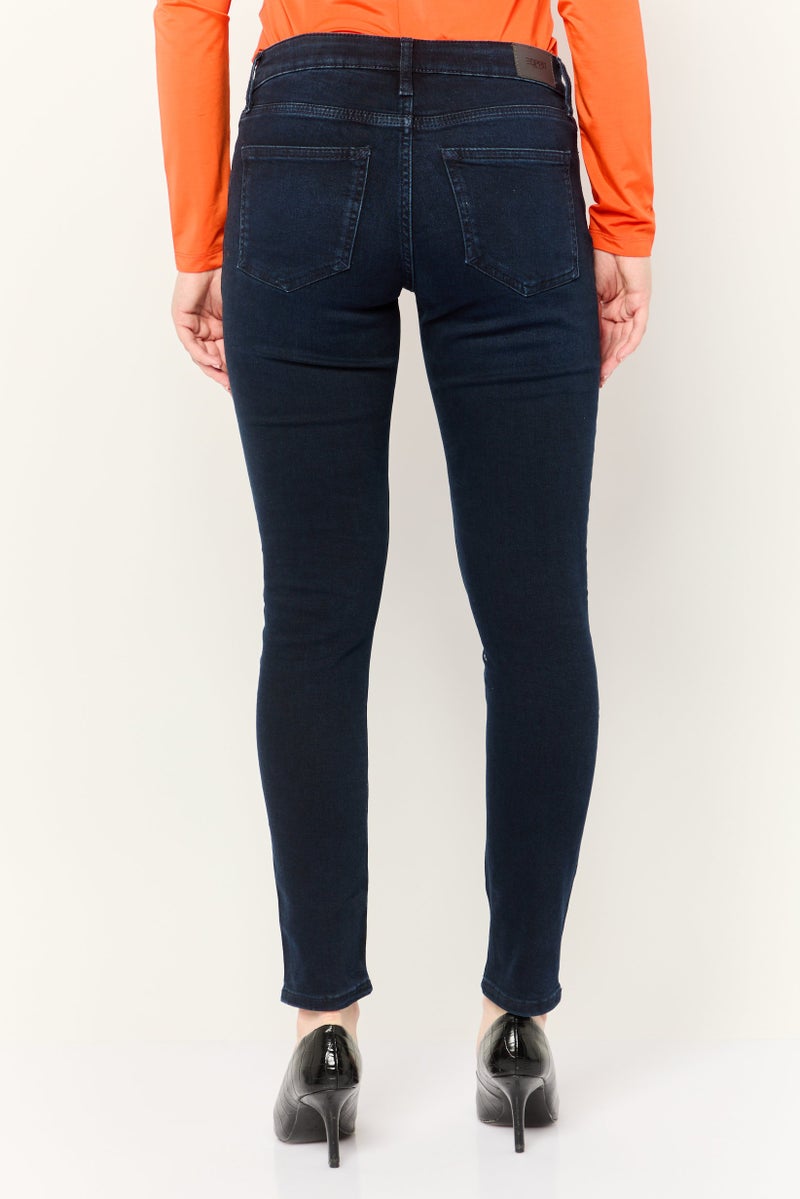 ESPRIT Women Skinny Mid Waist Solid Stretchable Denim Jeans, Navy - Image 4