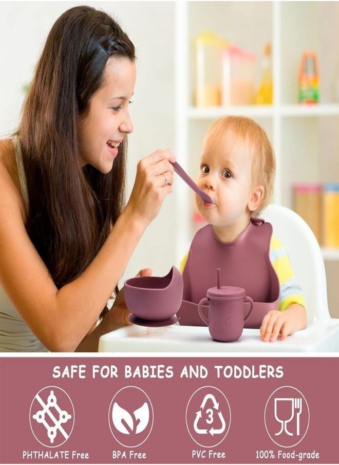 Gonice Silicone Baby Feeding Set, 9 Piece Baby Led Weaning Supplies, Baby Toddler Bib Cup Divided Plate and Bowl Self Feeding Spoons Dish Set, Baby Eating Utensils, Toddler Feeding Supplies  - Image 2