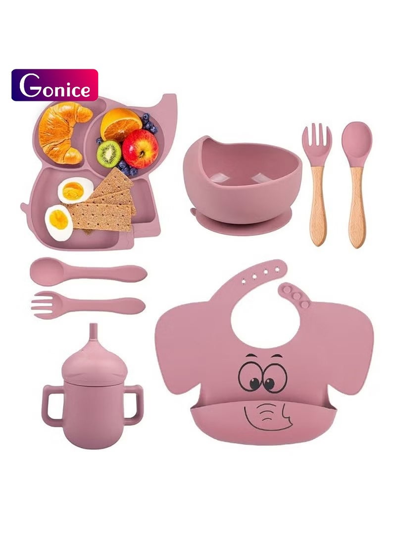 Gonice Silicone Baby Feeding Set, 9 Piece Baby Led Weaning Supplies, Baby Toddler Bib Cup Divided Plate and Bowl Self Feeding Spoons Dish Set, Baby Eating Utensils, Toddler Feeding Supplies  - Image 1