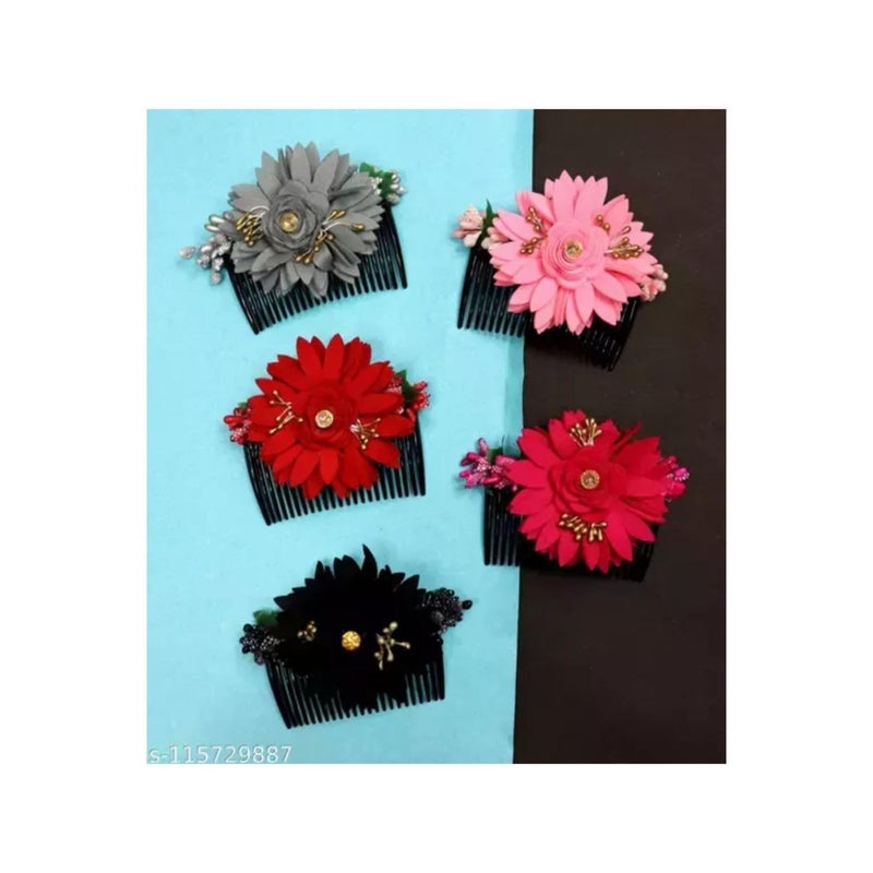 DN Creation Set of 4 Floral Side Clip Comb Juda Pin, Bridal Fancy Hair Accessories/Girls - Assorted Color - Image 2