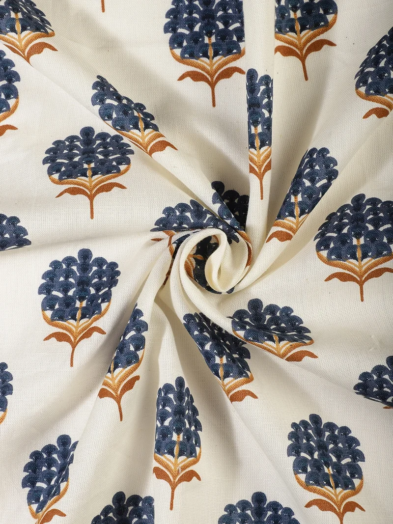 أيه كيه إس Indigo Floral Buta Block Print Fabric - One Meter