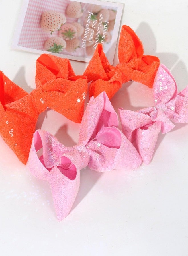 Jeffan Sequin Hair Bows, 4 PCS Sparkly Glitter Bows with Alligator Hair Clip Hair Barrettes for Little Girls Toddlers Kids Teens Party Gift (5.7inch ×2, 4.3inch ×2) (Pink) - Image 5