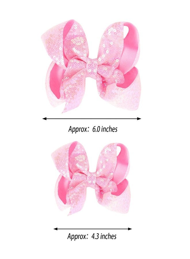Jeffan Sequin Hair Bows, 4 PCS Sparkly Glitter Bows with Alligator Hair Clip Hair Barrettes for Little Girls Toddlers Kids Teens Party Gift (5.7inch ×2, 4.3inch ×2) (Pink) - Image 2