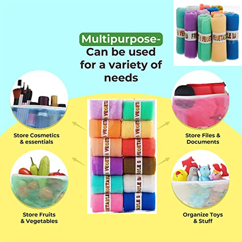DADDY - G DADDY-G® Reusable Mesh Storage Bags for Vegetables & Fruits – Pack of 12, Eco-Friendly, Washable, Zip Closure, Multicolour - Image 4