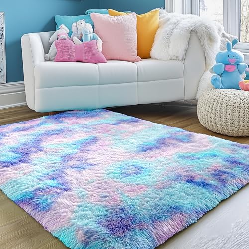 PAGISOFE Soft Fuzzy Purple Area Rugs for Kids Room Girls Bedroom Fluffy Floor Rugs Shag for Dorm Baby Nursery Fur Rugs Cute Plush Rug Decorative Accent Rug Thick Shaggy Carpet 4' x 5.3',Purple - Image 1