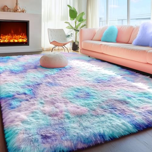 PAGISOFE Soft Fuzzy Purple Area Rugs for Kids Room Girls Bedroom Fluffy Floor Rugs Shag for Dorm Baby Nursery Fur Rugs Cute Plush Rug Decorative Accent Rug Thick Shaggy Carpet 4' x 5.3',Purple - Image 5