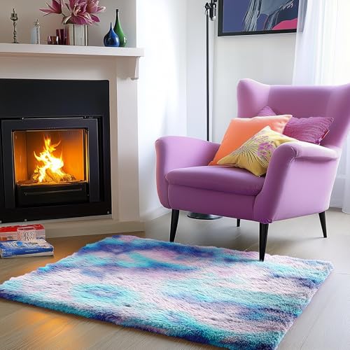 PAGISOFE Soft Fuzzy Purple Area Rugs for Kids Room Girls Bedroom Fluffy Floor Rugs Shag for Dorm Baby Nursery Fur Rugs Cute Plush Rug Decorative Accent Rug Thick Shaggy Carpet 4' x 5.3',Purple - Image 3