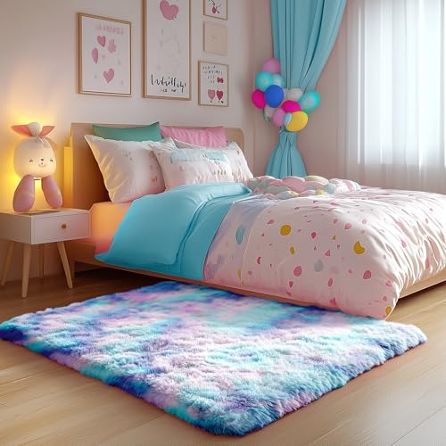 PAGISOFE Soft Fuzzy Purple Area Rugs for Kids Room Girls Bedroom Fluffy Floor Rugs Shag for Dorm Baby Nursery Fur Rugs Cute Plush Rug Decorative Accent Rug Thick Shaggy Carpet 4' x 5.3',Purple - Image 4