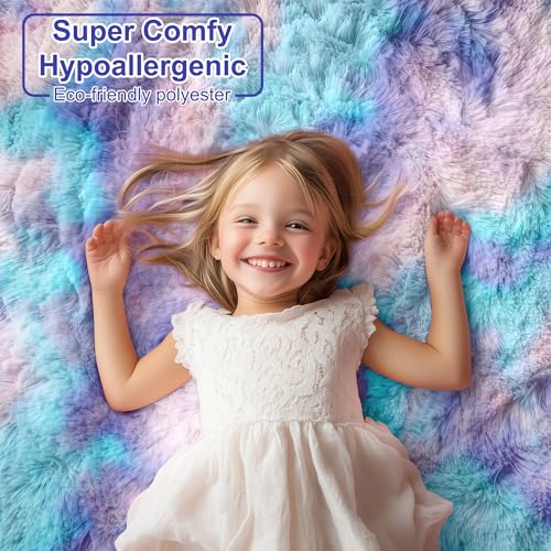 PAGISOFE Soft Fuzzy Purple Area Rugs for Kids Room Girls Bedroom Fluffy Floor Rugs Shag for Dorm Baby Nursery Fur Rugs Cute Plush Rug Decorative Accent Rug Thick Shaggy Carpet 4' x 5.3',Purple - Image 2