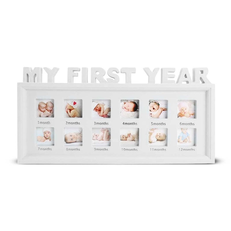 MUSHA - Personlized My First Birthday Photo Frame | 1-12 Month Baby Photo | Table Top & Wall Mount Frame | Photo Included | White Frame - Image 1