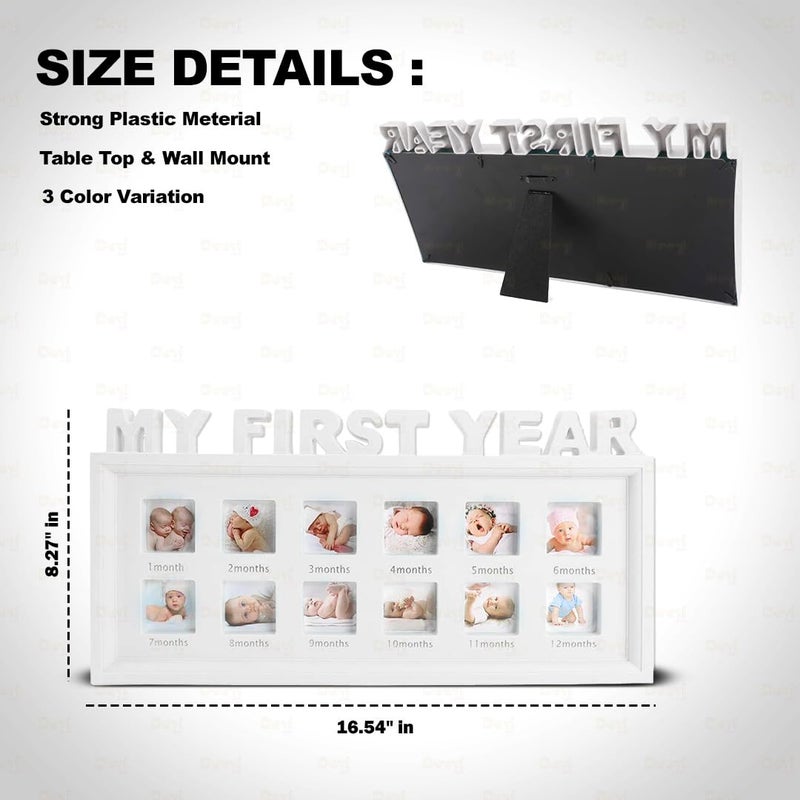 MUSHA - Personlized My First Birthday Photo Frame | 1-12 Month Baby Photo | Table Top & Wall Mount Frame | Photo Included | White Frame - Image 5