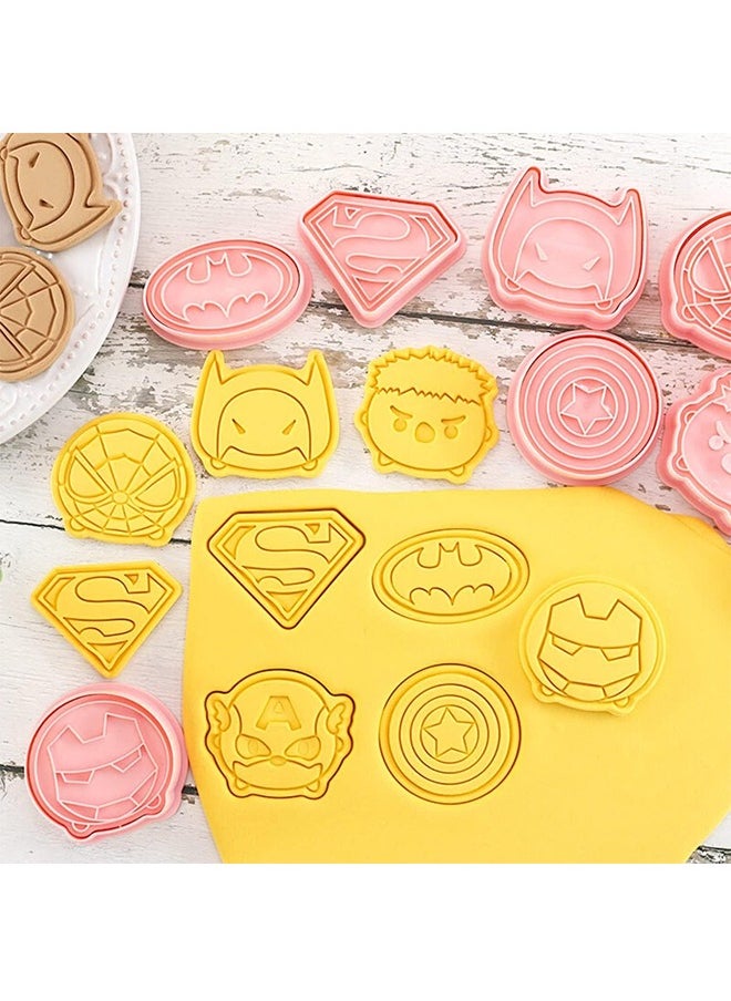 8Pcs Surper Hero Cookie Cutter with Plunger Stampers Set, 3D Cartoon Hero Embossing Cutters For Biscuit Fondant Cheese Baking, Children's Baking Set.