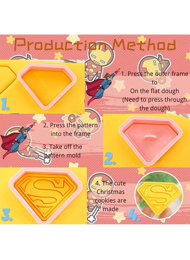 8Pcs Surper Hero Cookie Cutter with Plunger Stampers Set, 3D Cartoon Hero Embossing Cutters For Biscuit Fondant Cheese Baking, Children's Baking Set.