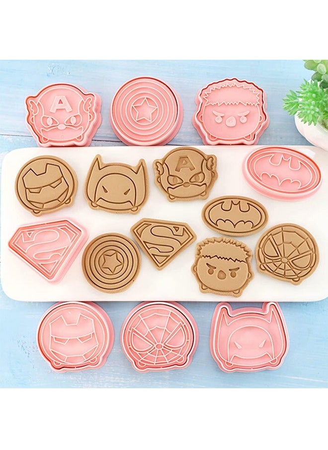 8Pcs Surper Hero Cookie Cutter with Plunger Stampers Set, 3D Cartoon Hero Embossing Cutters For Biscuit Fondant Cheese Baking, Children's Baking Set.
