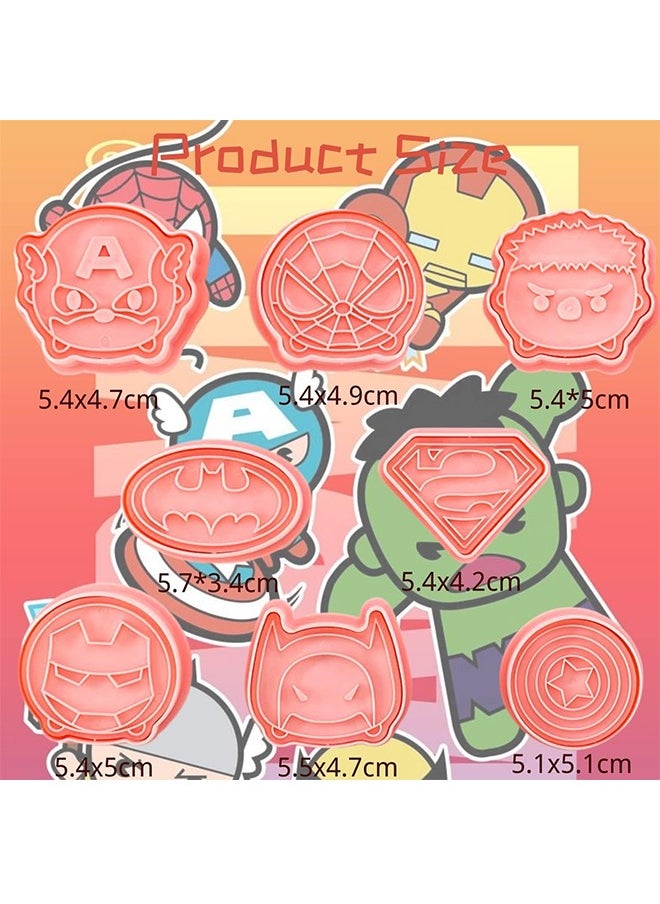 8Pcs Surper Hero Cookie Cutter with Plunger Stampers Set, 3D Cartoon Hero Embossing Cutters For Biscuit Fondant Cheese Baking, Children's Baking Set.