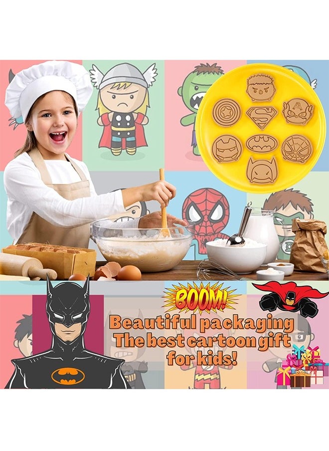 8Pcs Surper Hero Cookie Cutter with Plunger Stampers Set, 3D Cartoon Hero Embossing Cutters For Biscuit Fondant Cheese Baking, Children's Baking Set.