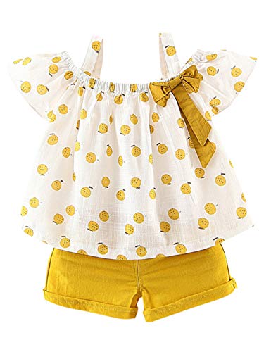 Hipea Toddler Baby Girls Summer Clothes Outfits Ruffle Camisole Spot Dot Tops and Casual Shorts 2-Piece Newborn Girl Clothing Set (Orange, 3-4T) - Image 1