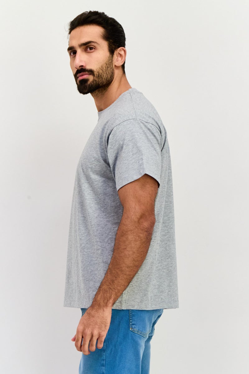 ESPRIT Men Round Neck Short Sleeves Heather T-Shirt, Grey - Image 3