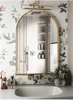 Generic Wall Mounted Mirror, Arched Wall Mirror for Bathroom, 60x90cm Arch Bathroom Mirror with Metal Frame, Gold Vanity Mirror Decor for Mantle  - Image 2