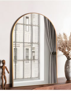 Generic Wall Mounted Mirror, Arched Wall Mirror for Bathroom, 60x90cm Arch Bathroom Mirror with Metal Frame, Gold Vanity Mirror Decor for Mantle  - Image 1