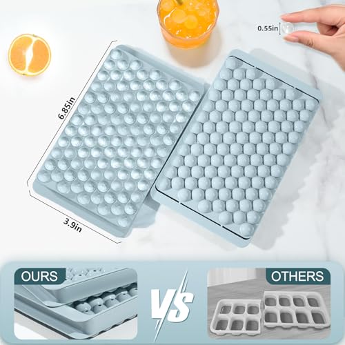 WIBIMEN Mini Ice Cube Trays, Small Tiny Round Pebble Crushed Nugget Ice Trays for Freezer with Lid - Chilling Drinks Coffee Juice(2 Pack/0.55In - Blue) - Image 5