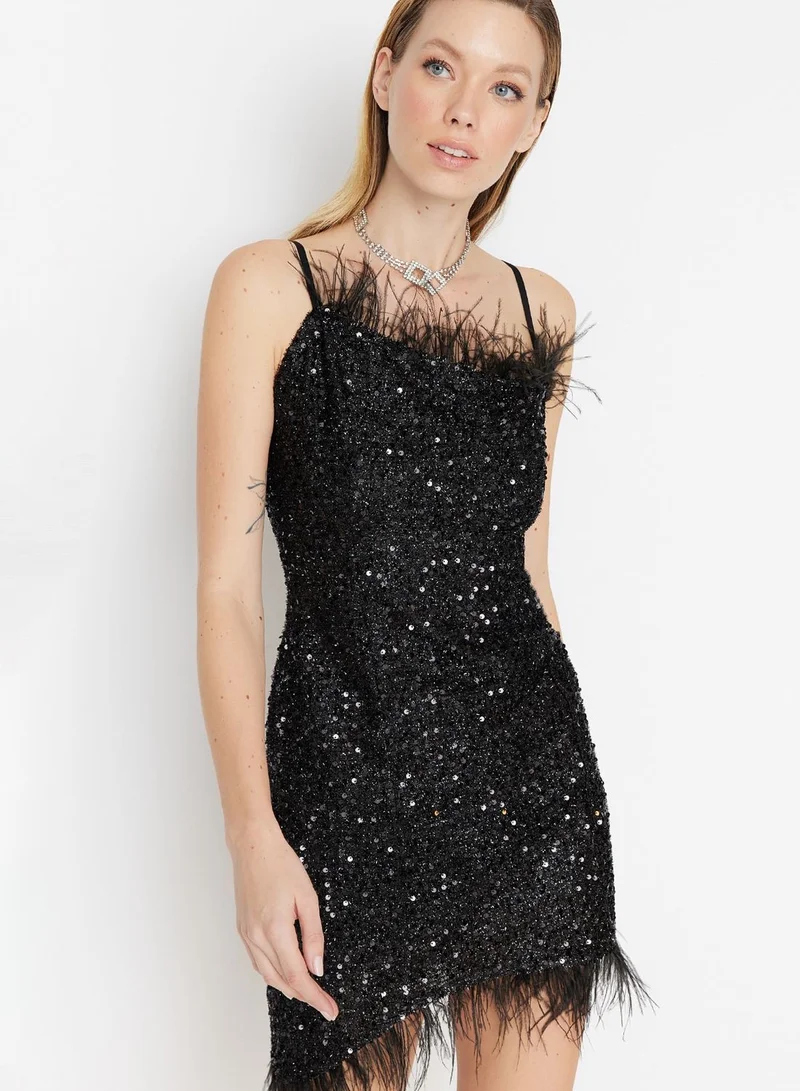 trendyol Fringe Detail Sequin Dress