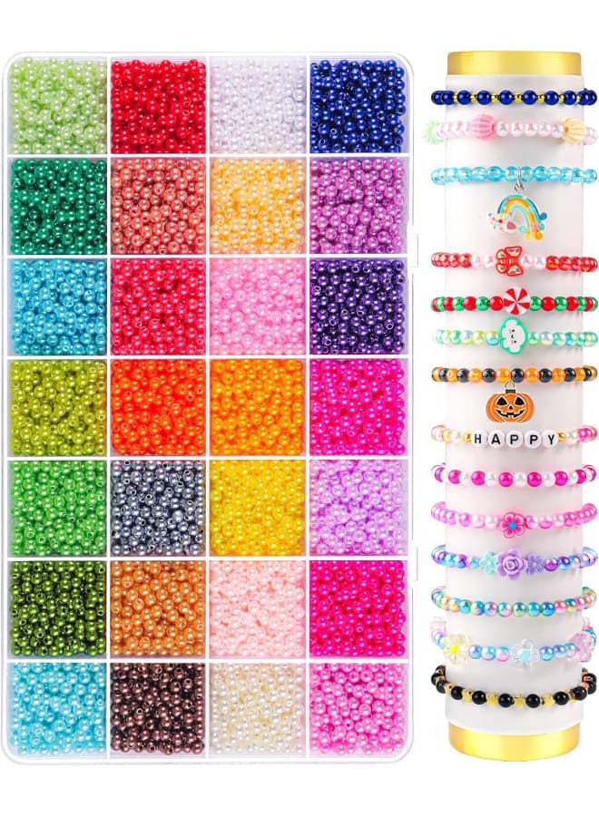 4200PCS Pearl Beads for Jewelry Making 28 Colorful 4mm Round Pearl Beads for Bracelets Making Kit Small Pearl Filler Beads for DIY Craft Necklace Earrings - Image 1