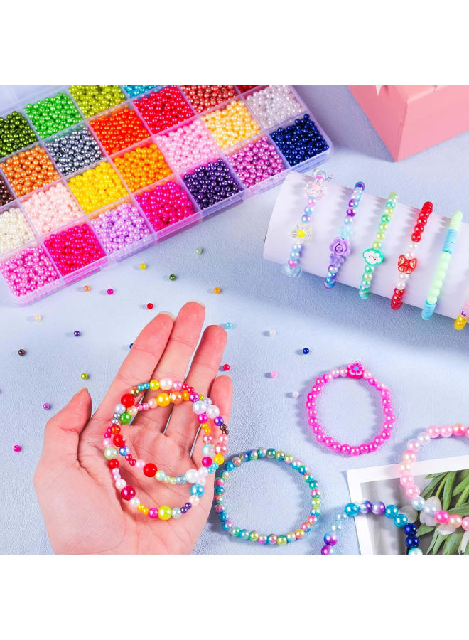 4200PCS Pearl Beads for Jewelry Making 28 Colorful 4mm Round Pearl Beads for Bracelets Making Kit Small Pearl Filler Beads for DIY Craft Necklace Earrings - Image 4