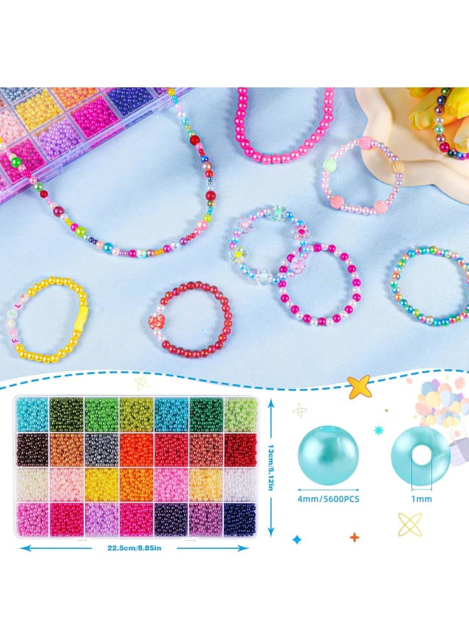 4200PCS Pearl Beads for Jewelry Making 28 Colorful 4mm Round Pearl Beads for Bracelets Making Kit Small Pearl Filler Beads for DIY Craft Necklace Earrings - Image 5