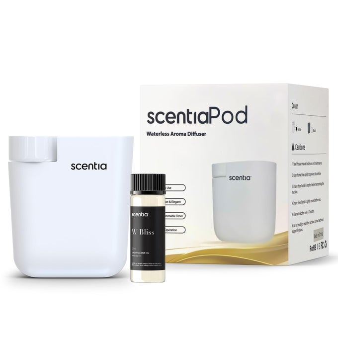 HOME SCENT DIFFUSER STARTER KIT PLUG IN WATERLESS AROMA DIFFUSER FOR ESSENTIAL OILS FOR HOME OFFICESPA SMART APP COVERS UP TO 500 SQ FT WHITE 20ML OIL INCLUDED BEST GIFT