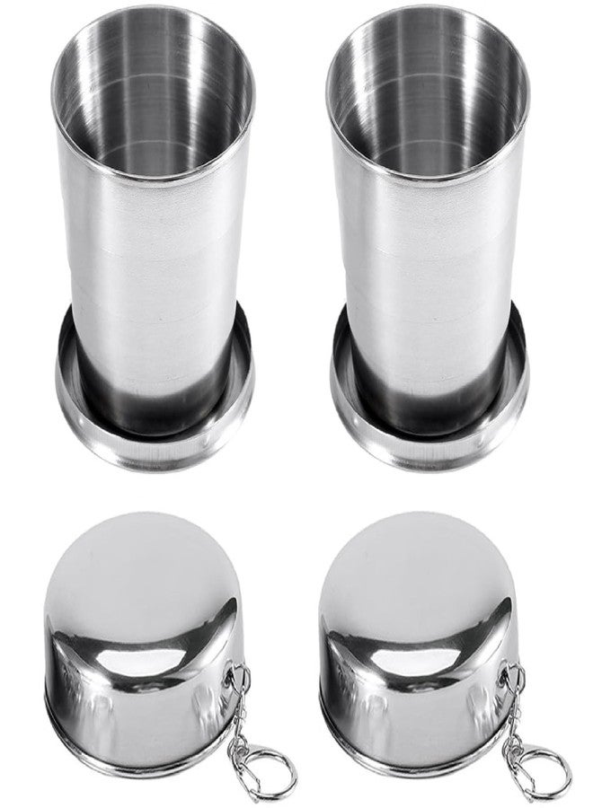 كوب ماديا القابل للطي المصنوع من الفولاذ المقاوم للصدأ، كوب صغير محمول للتخييم والشرب مع غطاء وسلسلة مفاتيح، مثالي للمغامرات الخارجية والسفر والتخييم والمشي لمسافات طويلة، حجم الجيب قابل لإعادة الاستخدام وموفر للمساحة، سعة 120 مل، عبوة من قطعتين - Image 1