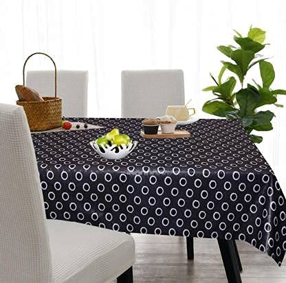 Polka Dots Printed Center Dining Table Cover Without Lace Black Color Rectangular Size Exact Size 40x54 inch  - Image 1